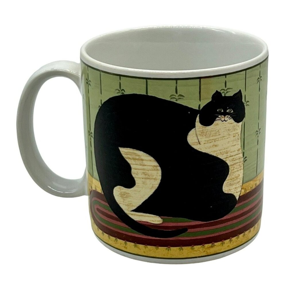 Warren Kimble‎ Fat Cat Mug Sakura NY Oneida Tuxedo Black White 3.5” Coffee Tea